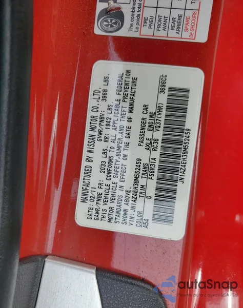 2011 Nissan 370Z Base from USA, damaged, VIN JN1AZ4EH3BM552459